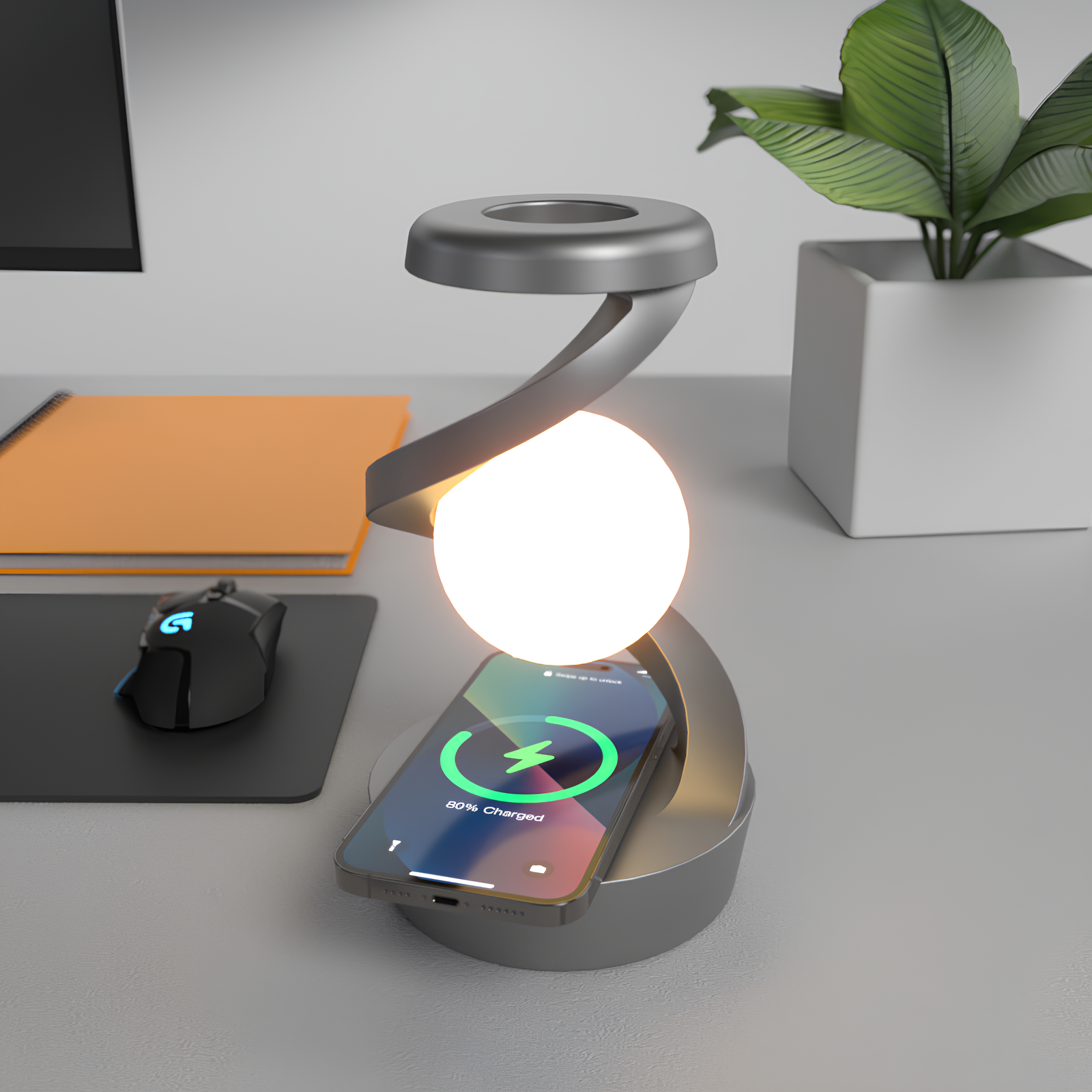 Rotating Moon Desk Lamp With Phone Wireless Charging Sensor Control Table Lamps